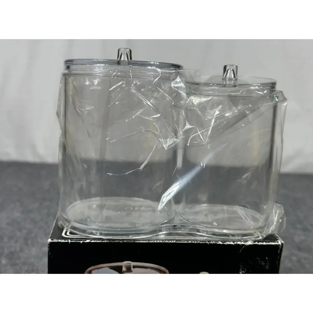 NEW Vintage Cotton‎ Ball & Swab QTip Holder Clear Plastic Lid Home Office NIB